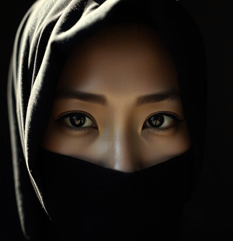 Woman in Black Niqab with Intense Gaze