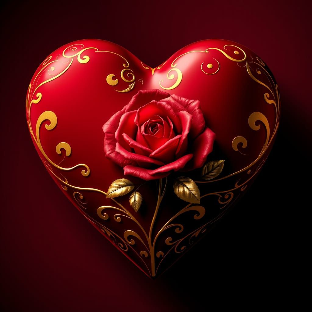 Luxurious Heart Design in Golden Floral Patterns with Bloomi...