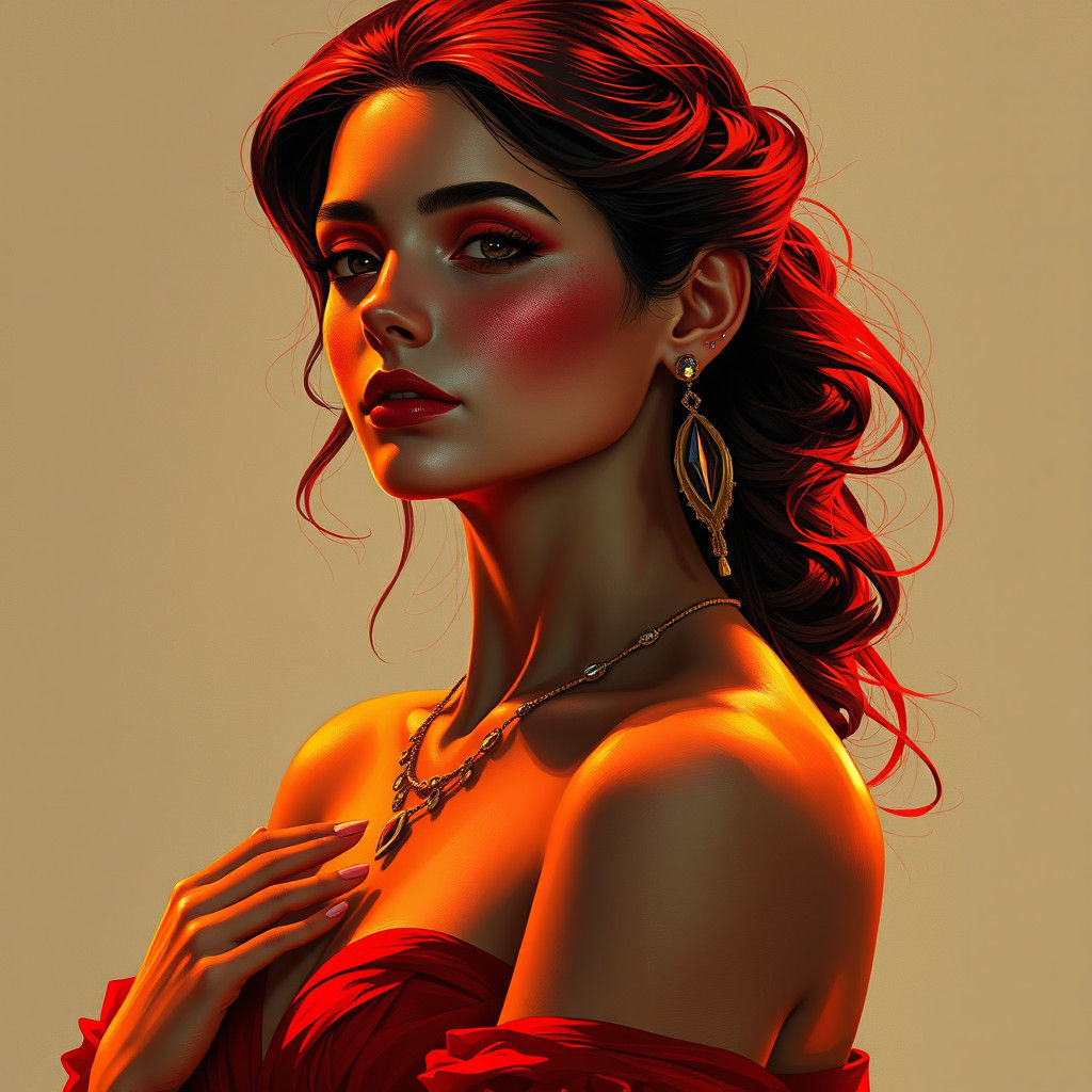Lady in Red: Digital Painting in Vibrant Style