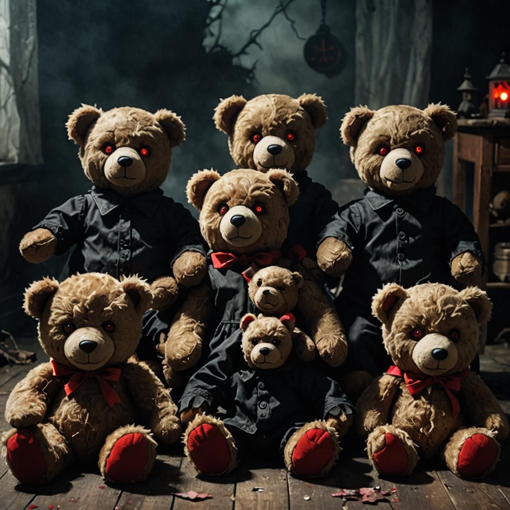 Evil Teddy Bears in Haunted Bedroom