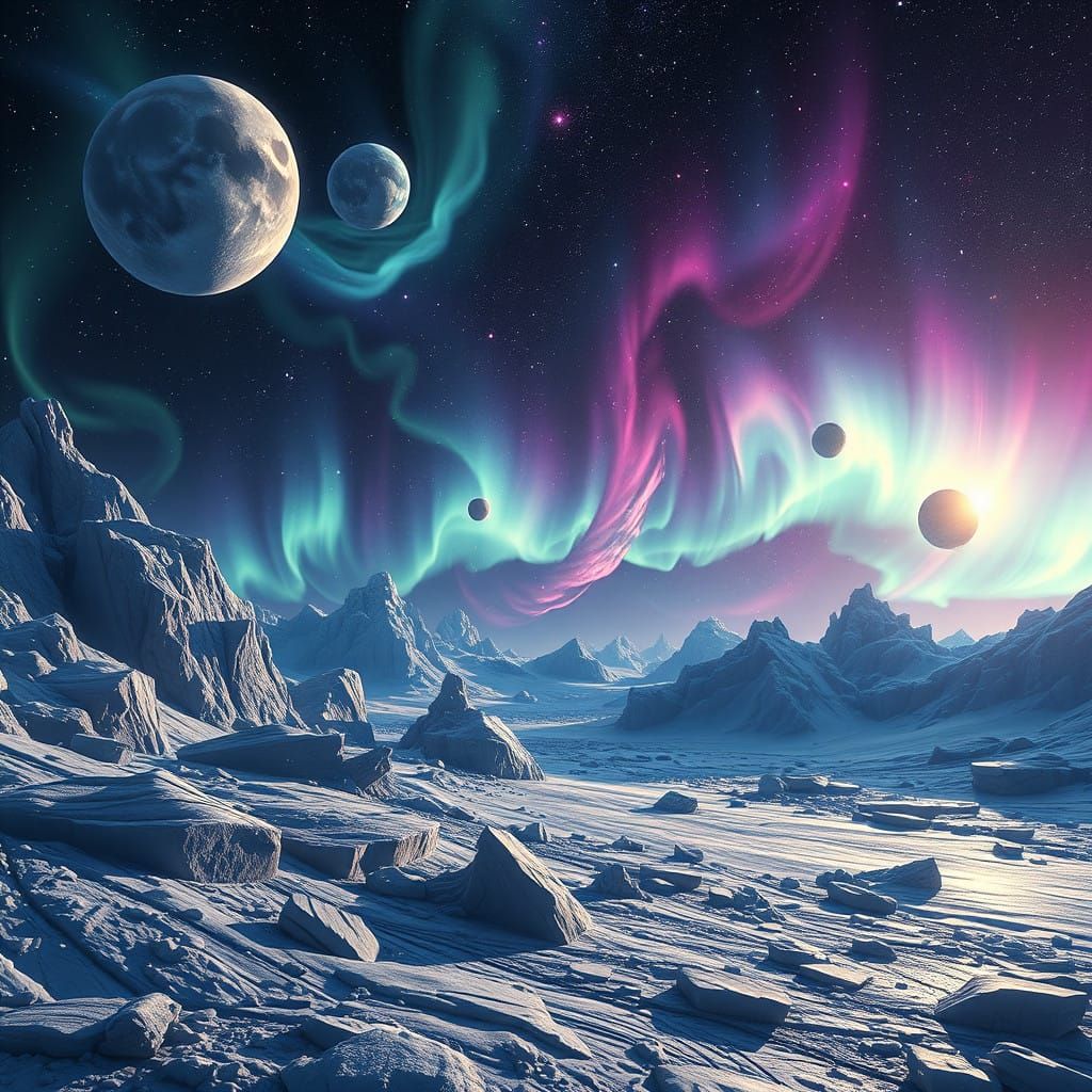 Cosmic Wonders: Iridescent Aurora Swirls in Celestial Tapest...