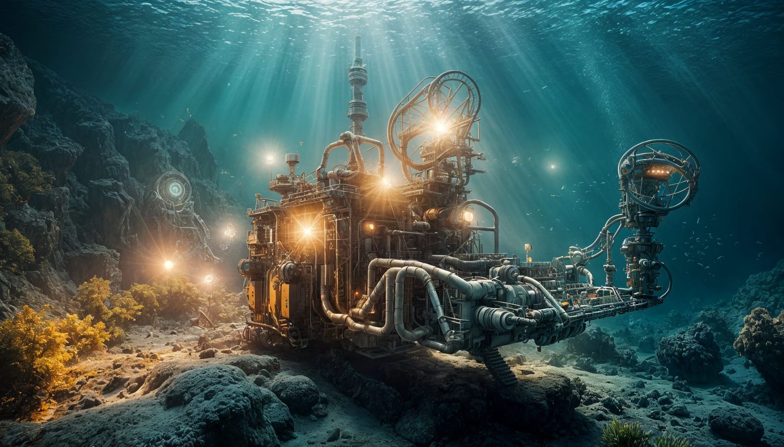 Futuristic Underwater Mining Operation in Alien Sea