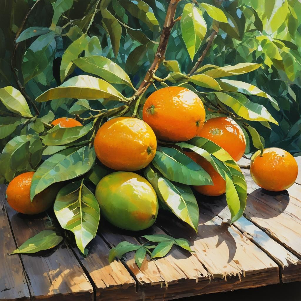 Orange Still Life in Expressive Gouache Style