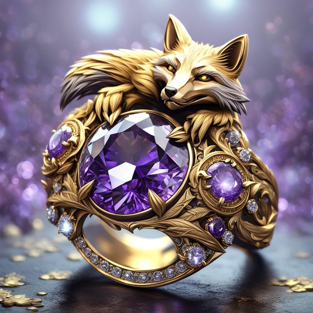 Fox Diamond Ring in Dark Fantasy Style