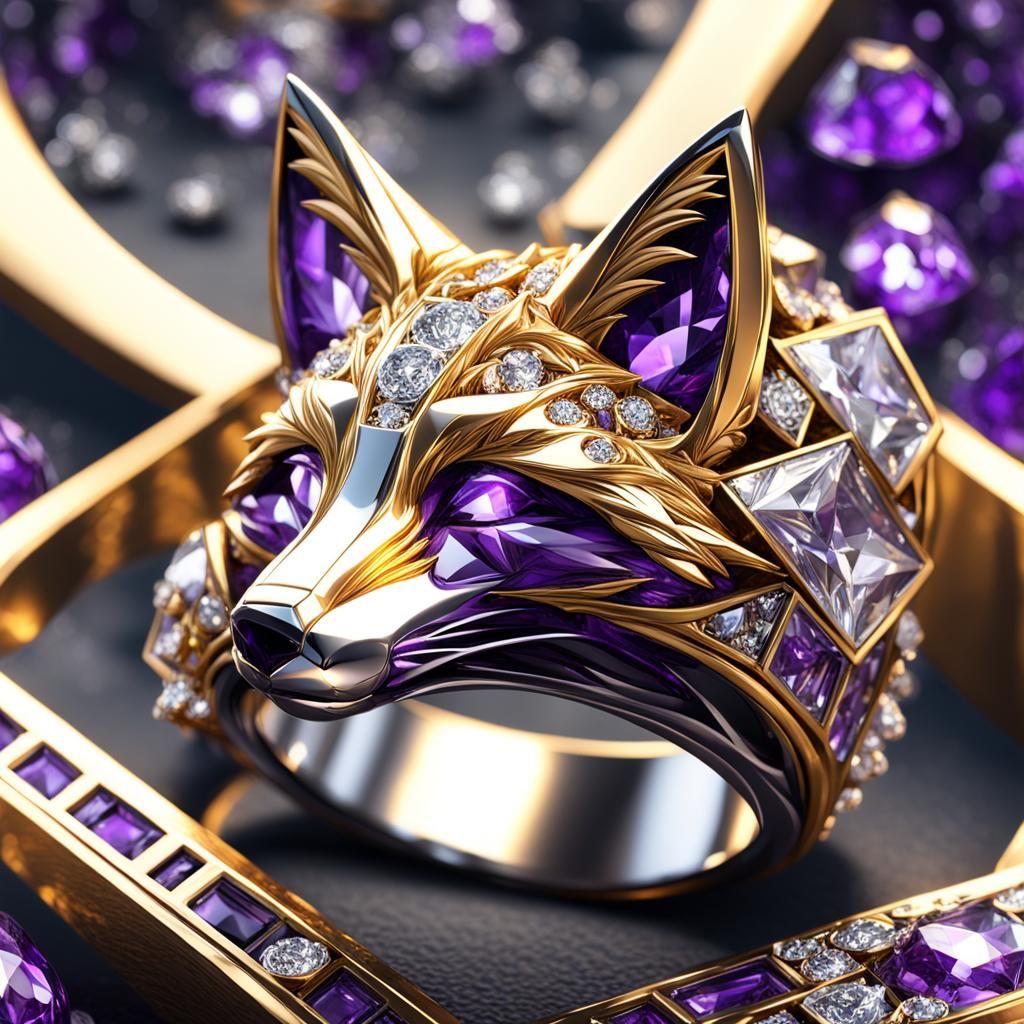 Fox Diamond Ring in Dark Fantasy Style