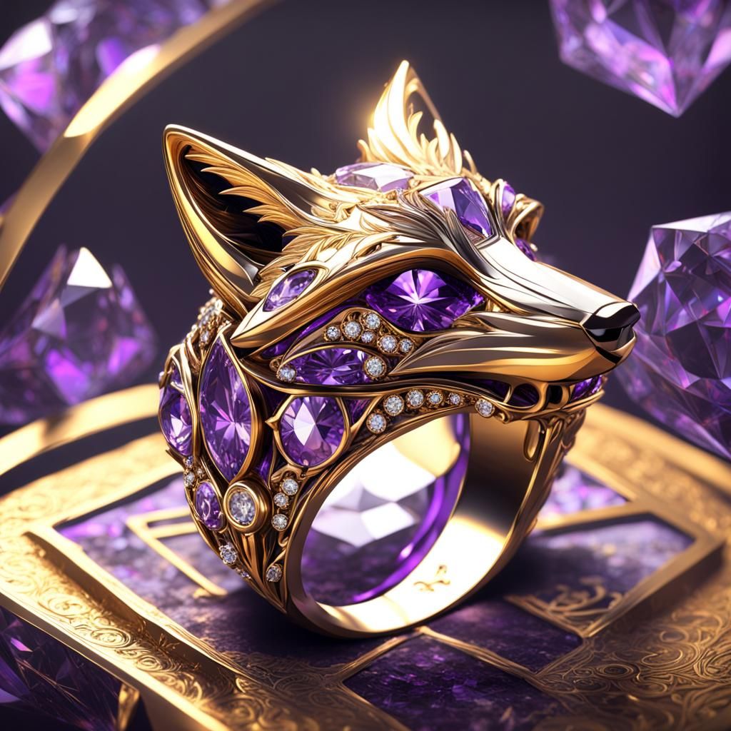Fox Diamond Ring in Dark Fantasy Style