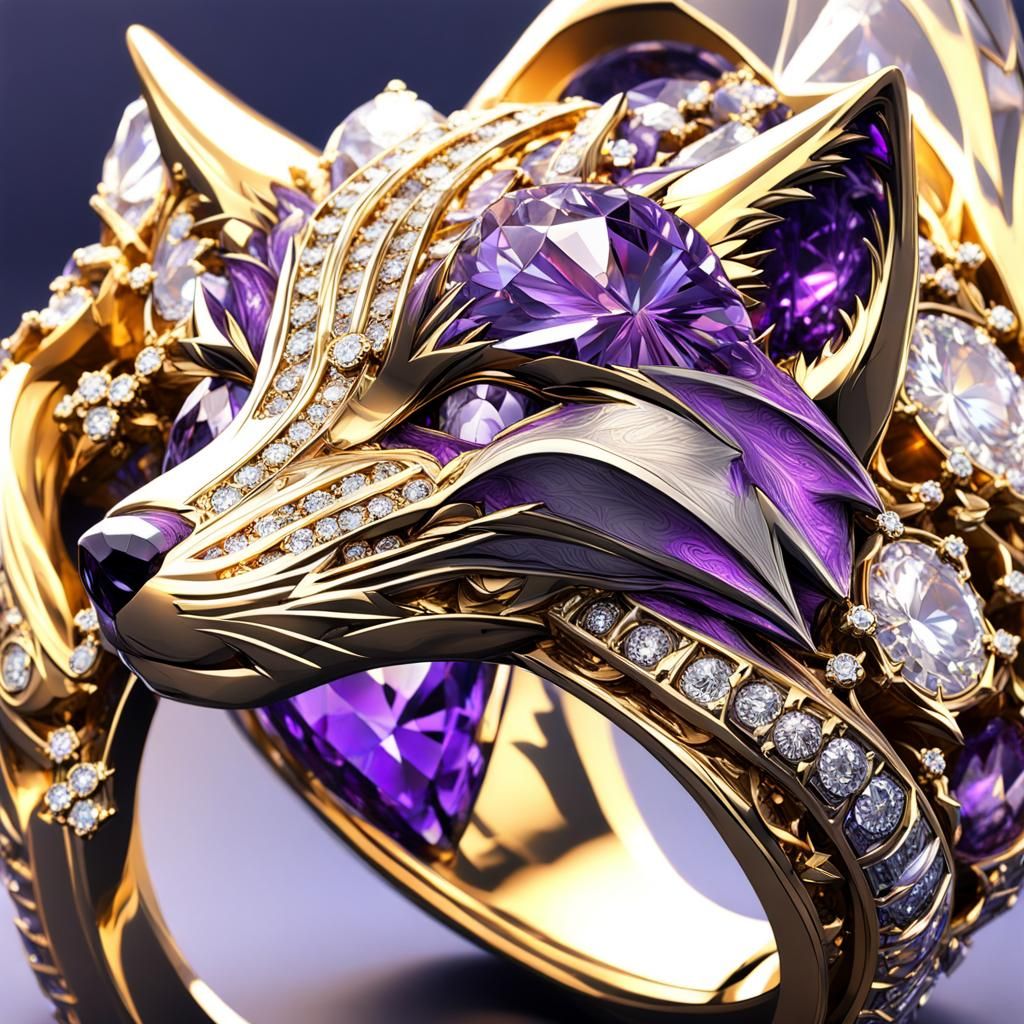 Fox Diamond Ring in Dark Fantasy Style