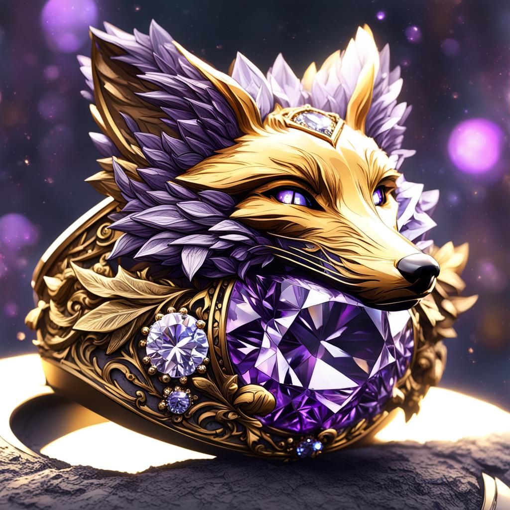 Fox Diamond Ring in Dark Fantasy Style