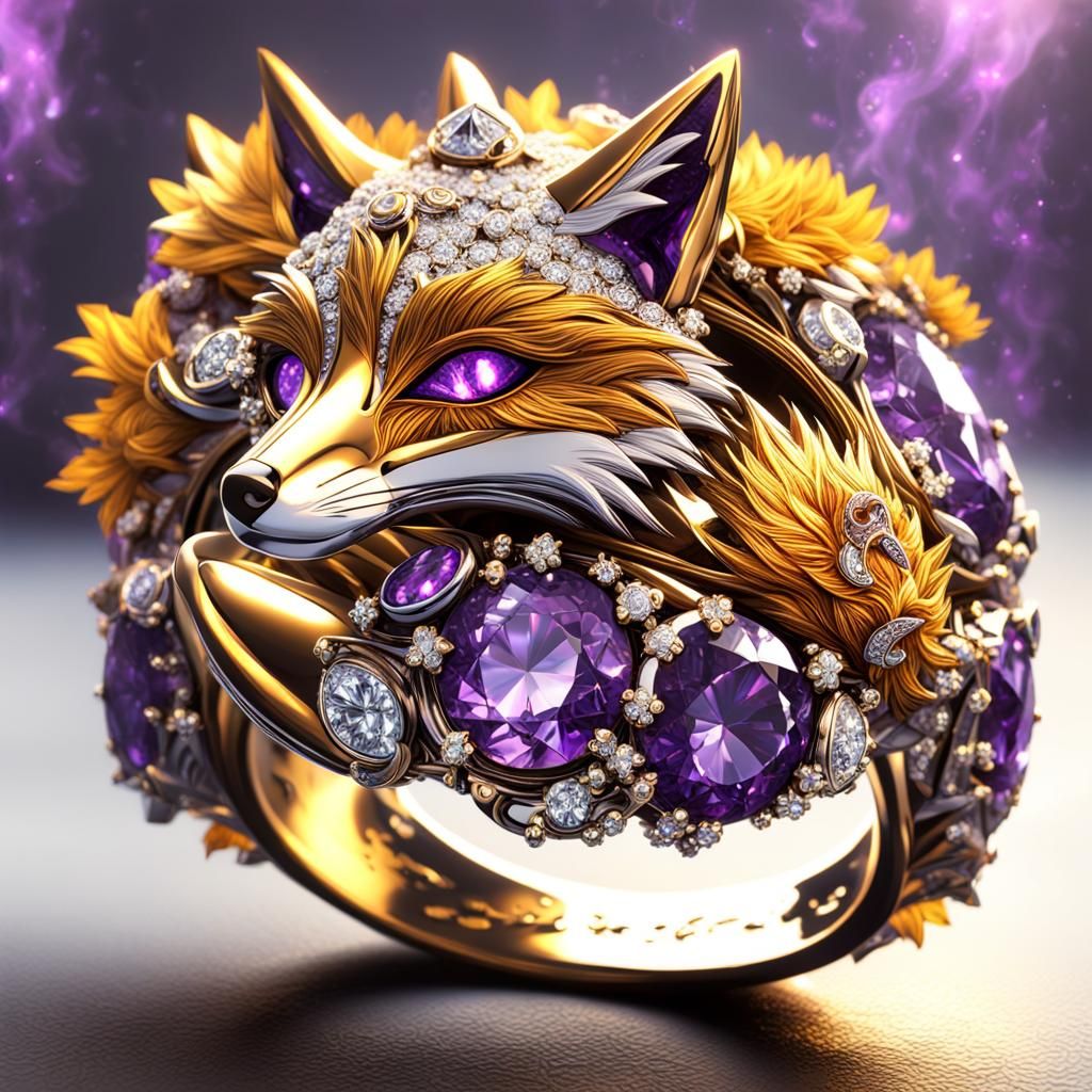 Fox Diamond Ring in Dark Fantasy Style
