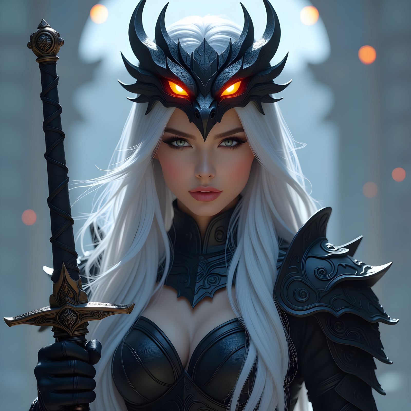 Dragon Knight Portrait in Art Nouveau Style