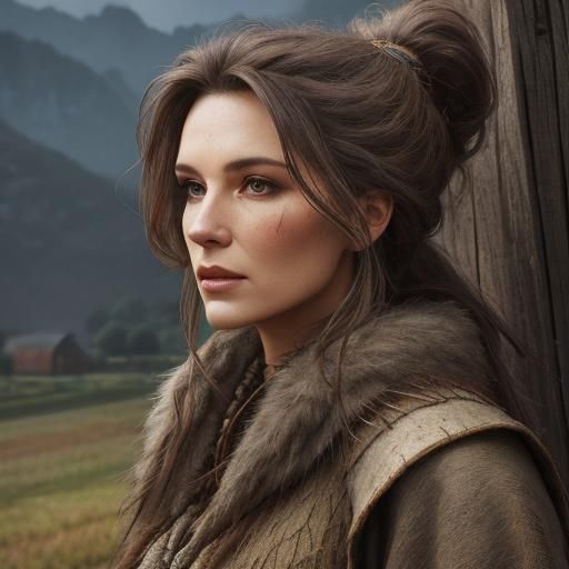 Weathered Brunette Working Farm in Hyperdetailed Charcoal Dr...