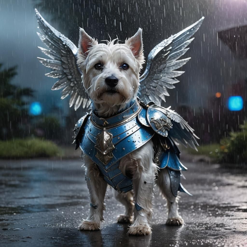 Westie Knight in Silver Armor, Digital Painting