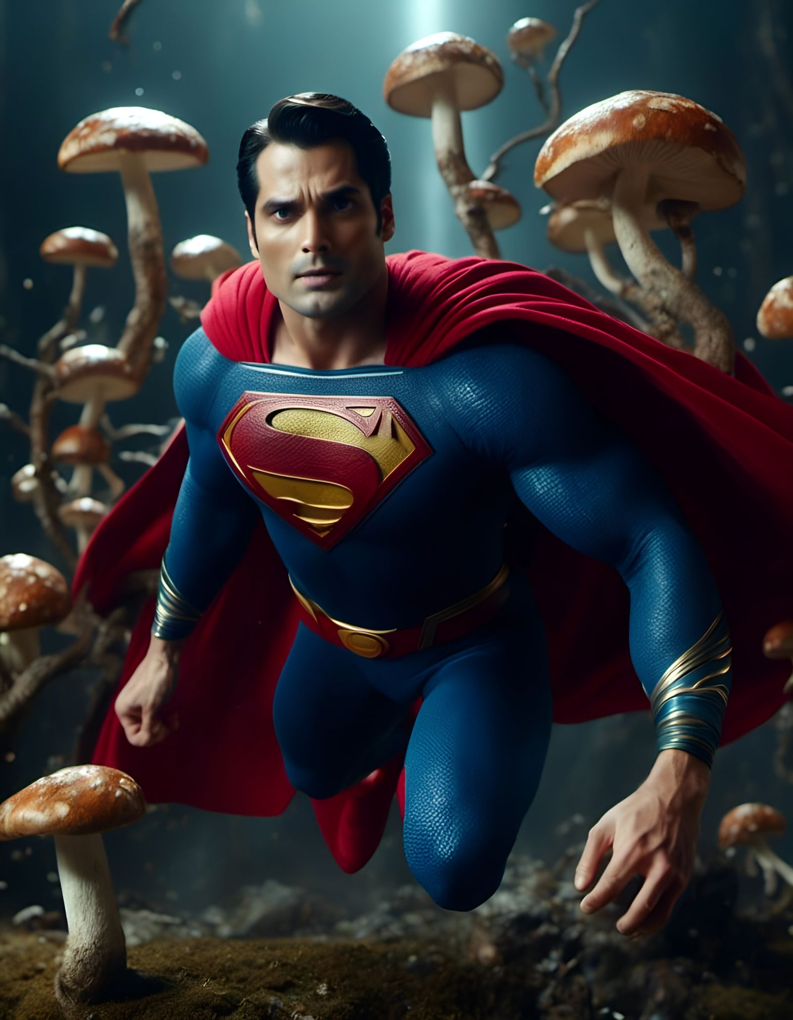 Psychedelic Superman Tripping on Magic Mushrooms