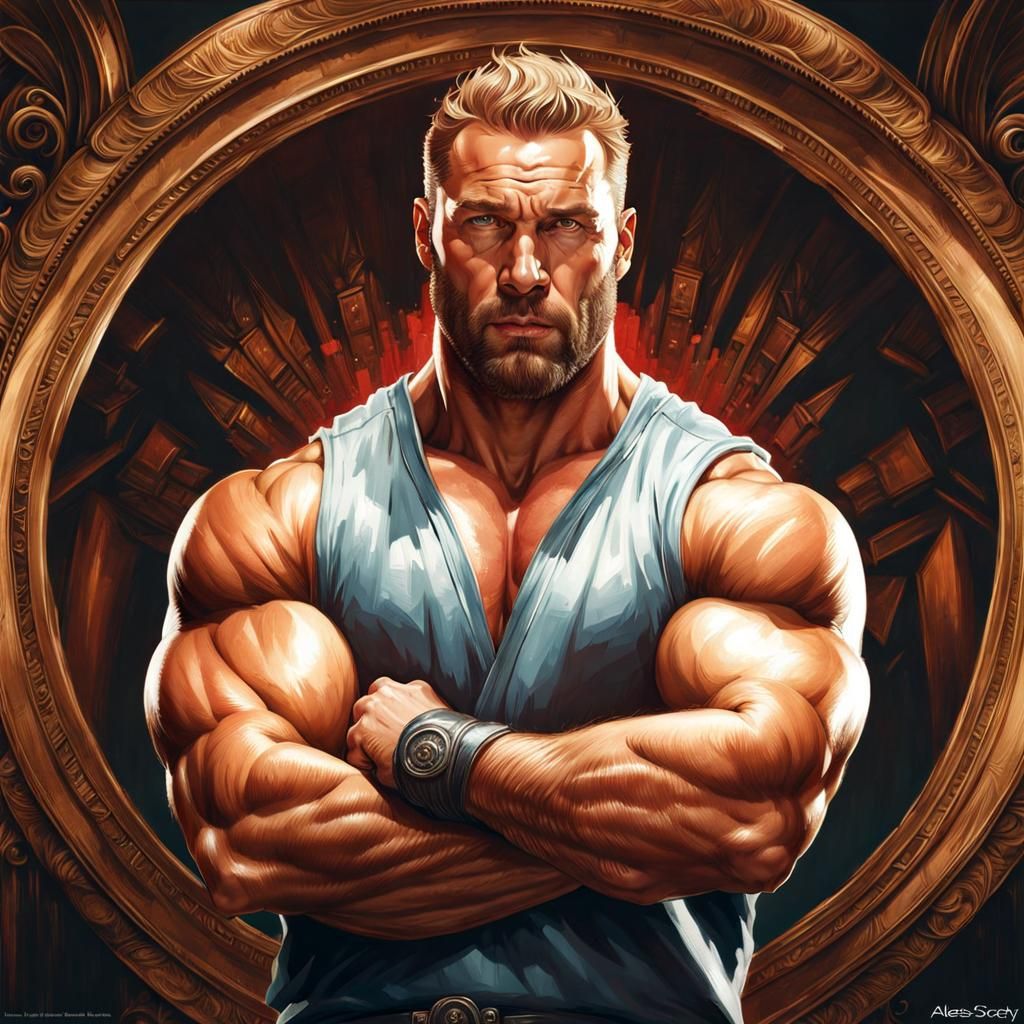 Handsome Muscular Man Portrait in Digital Illustration Style