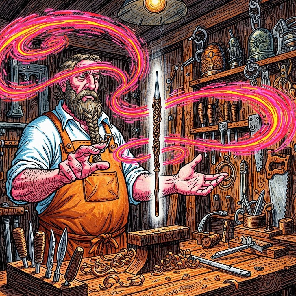 Carpenter Crafts Magic Wand with Glowing Energy