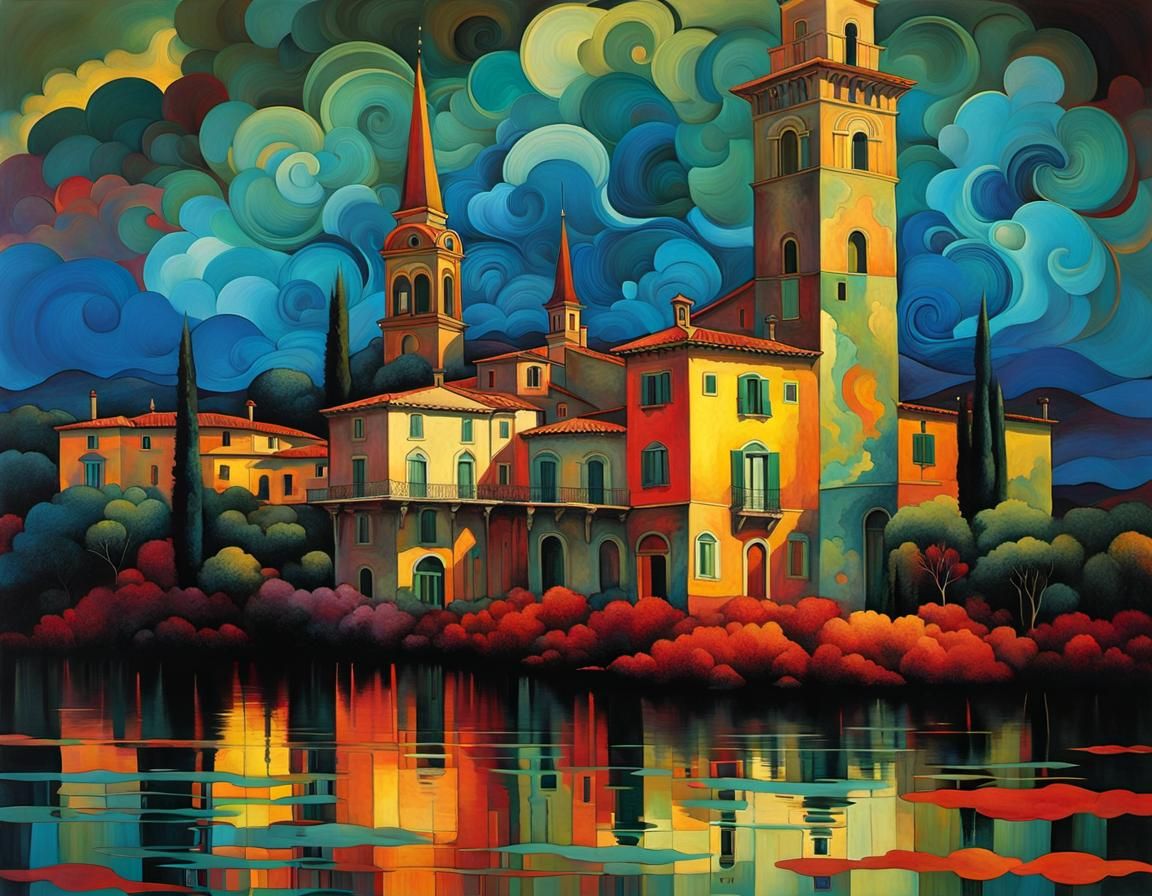 Italian Villa Dreamscape in Chiaroscuro Style