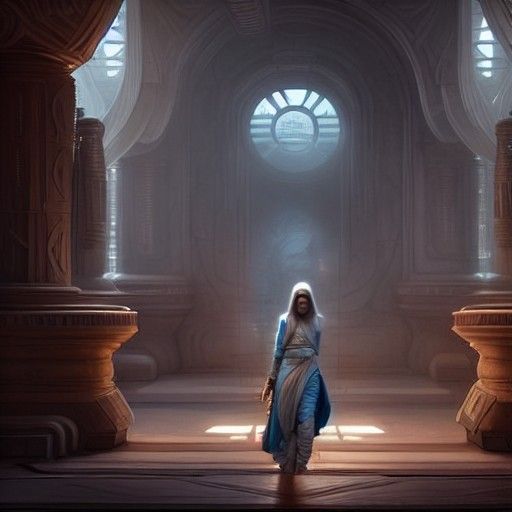 Hyper Detailed Jedi Woman in Temple CGI