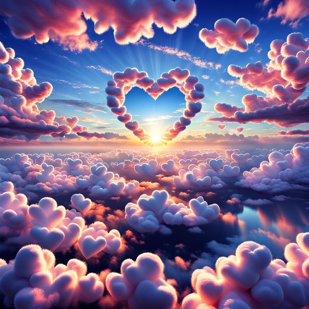 Dreamcore Sunrise with Heart-Shaped Clouds