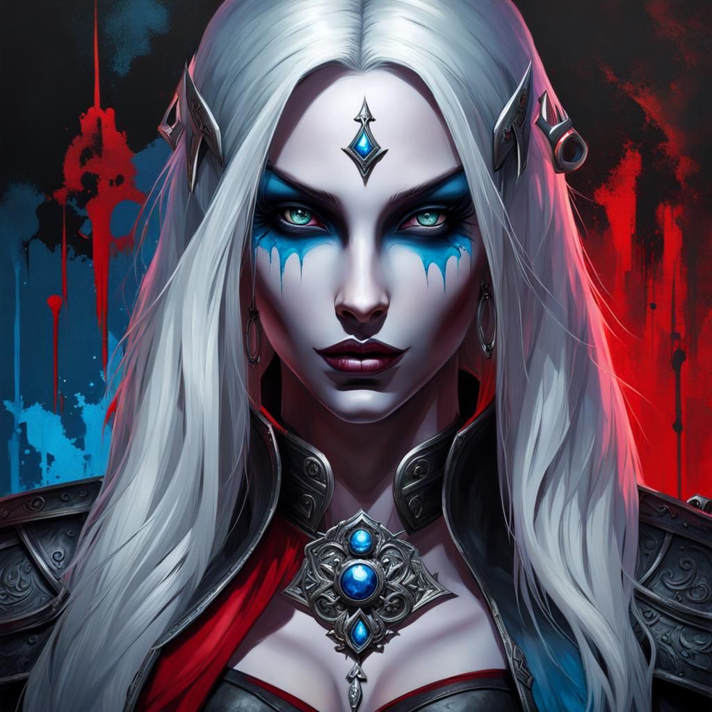 Drow Female in Gothic Style Graffiti Art