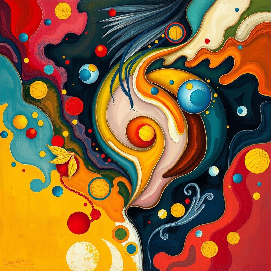 Abstract Sappho-Inspired Art with Complementary Colors