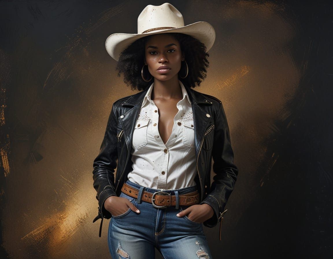 Cowgirl Fashion Portrait with Bold Impasto Style