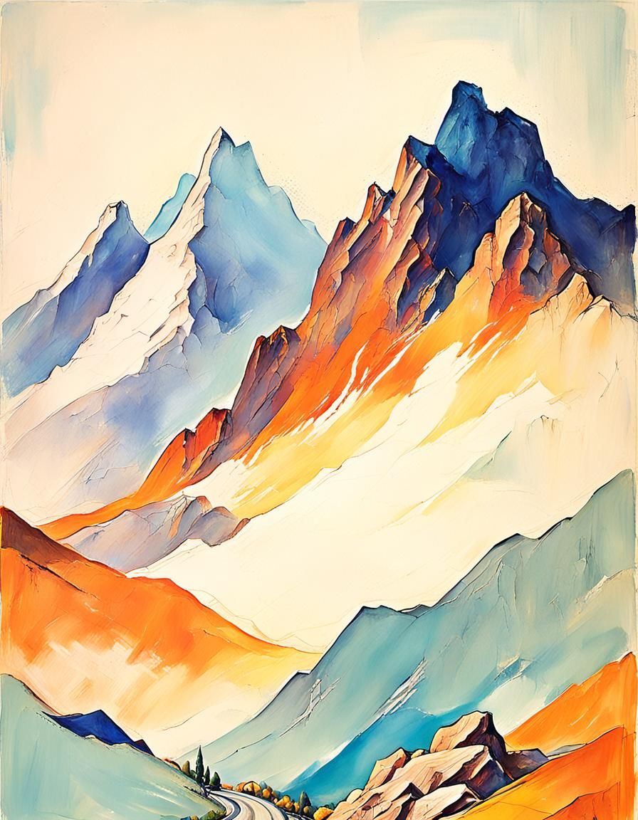 Pirineos Mountains: Abstract Expressionist Road in Vibrant C...