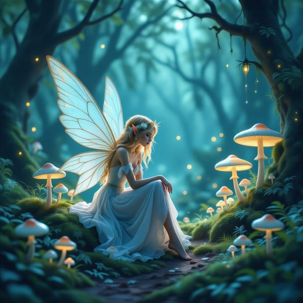 Gentle Fairy in Bioluminescent Forest