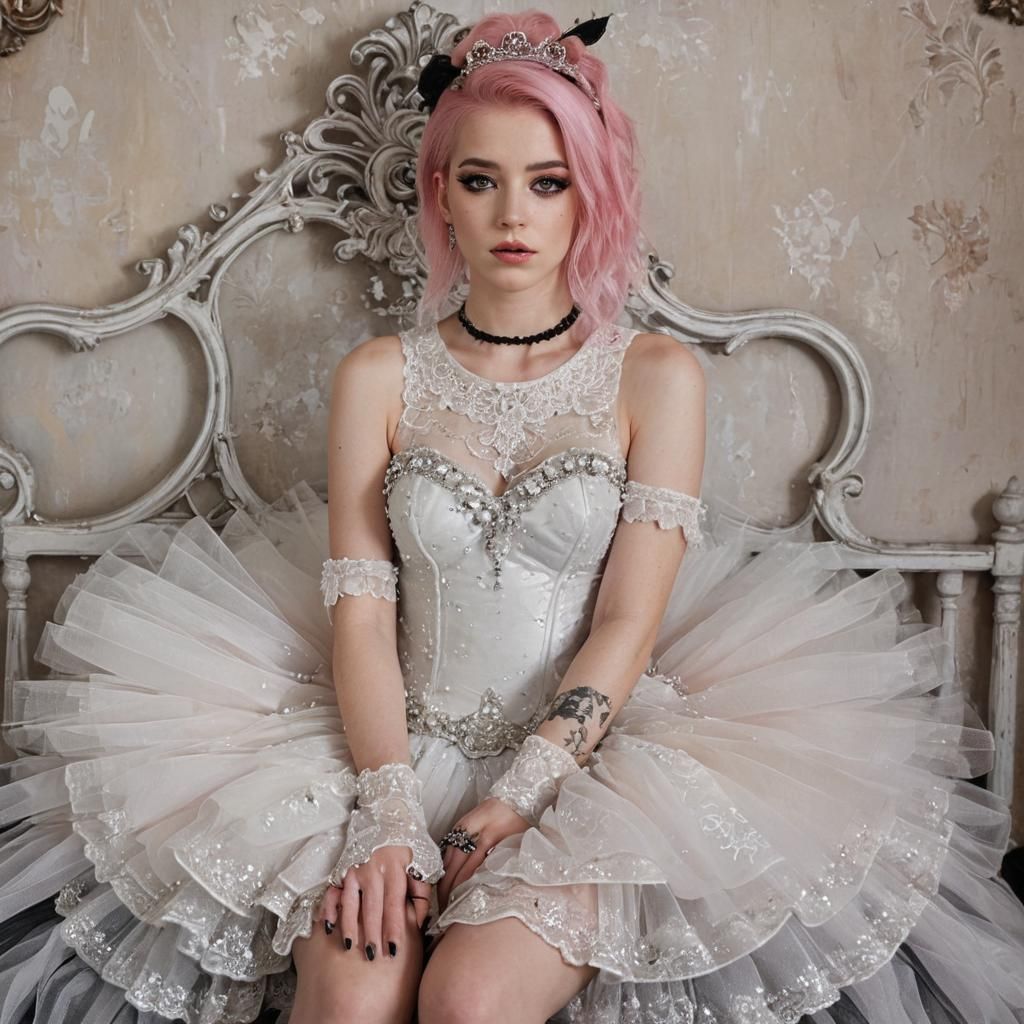 Punk Woman in White Lace: An Oil Painting