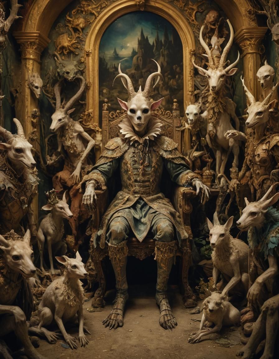 Surreal Renaissance Figure in Dreamlike Landscape