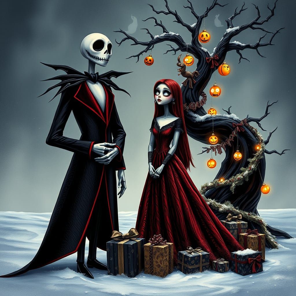 Gothic Winter Scene with Jack and Sally