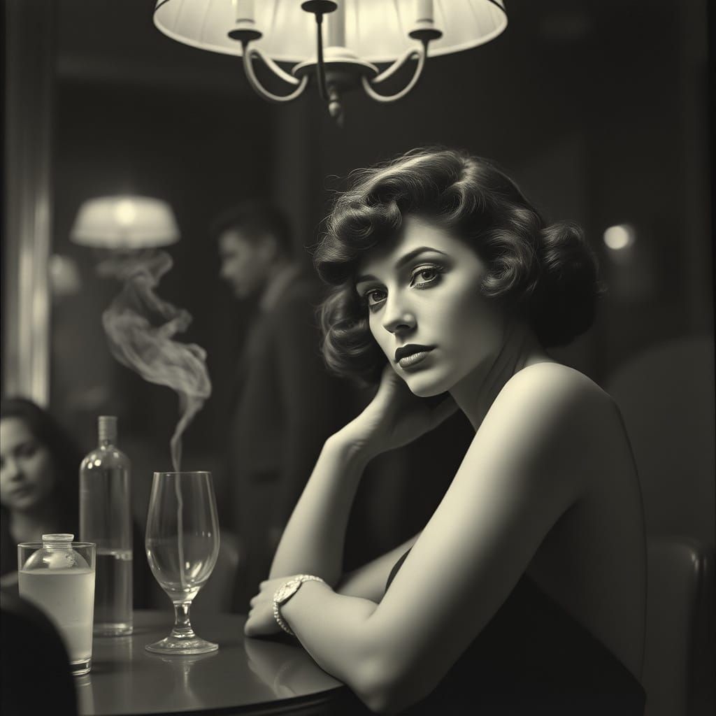 1930s Lady in Café, Art Nouveau Style