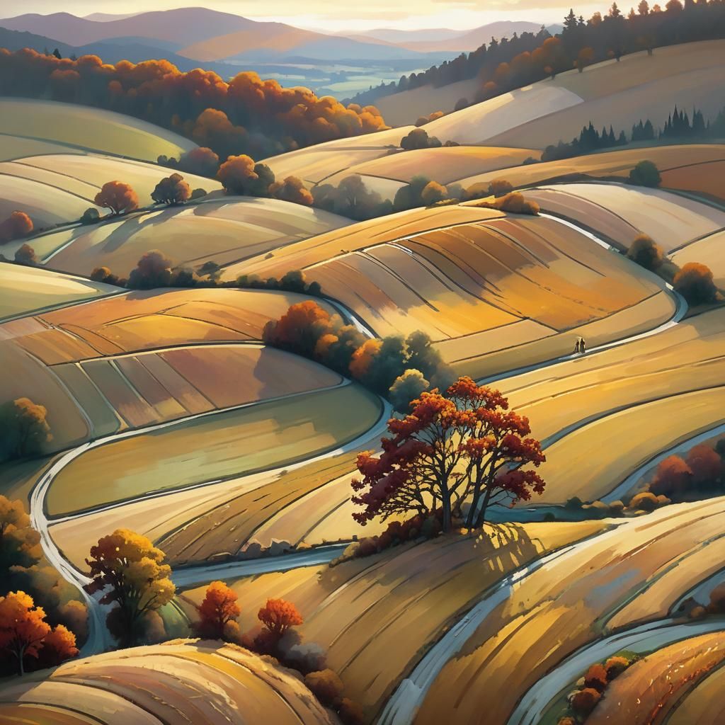 Aerial Autumnal Vista in Art Nouveau Style