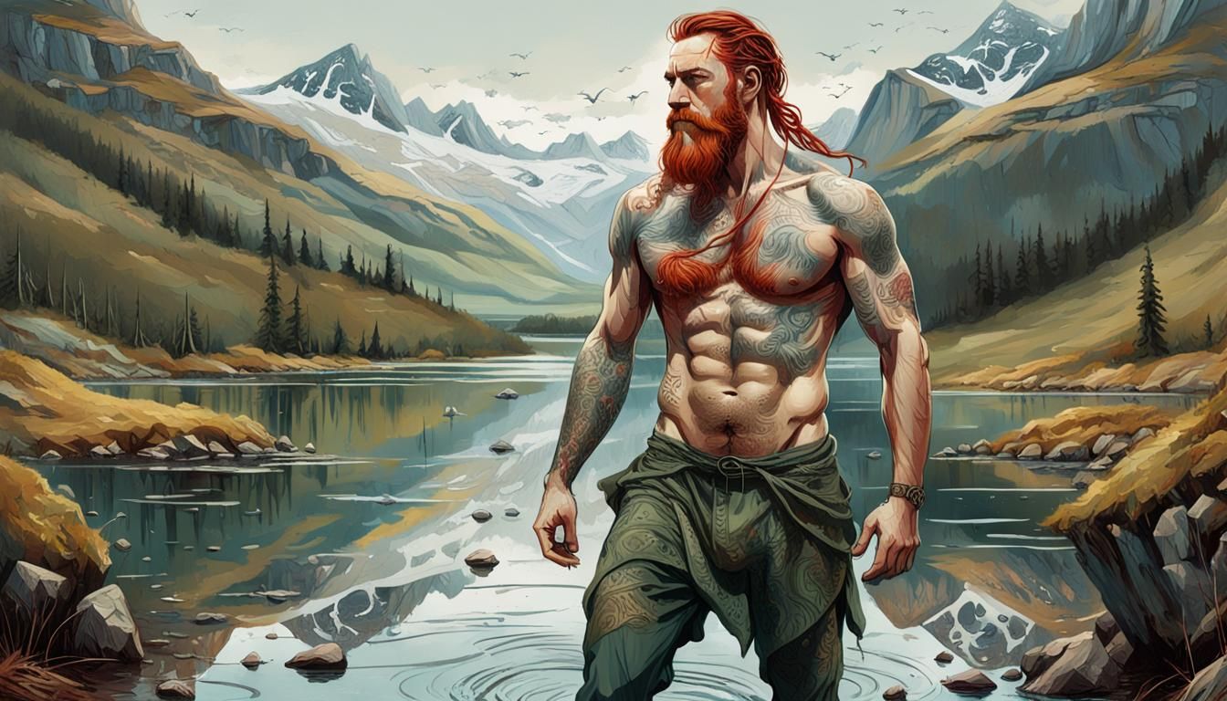 Red-Haired Nordic Warrior in Digital Painting