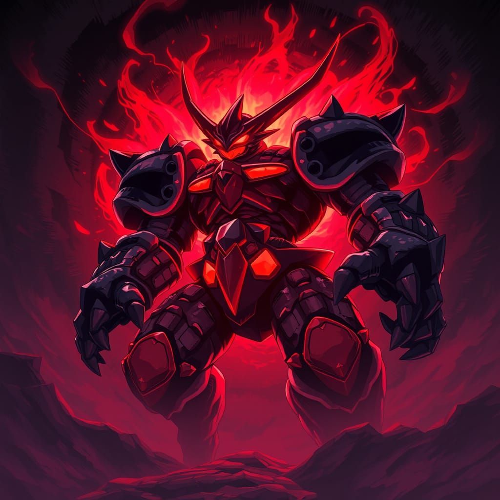 Epic Anime Golem in a Dark, Ominous Aura, Anime Style