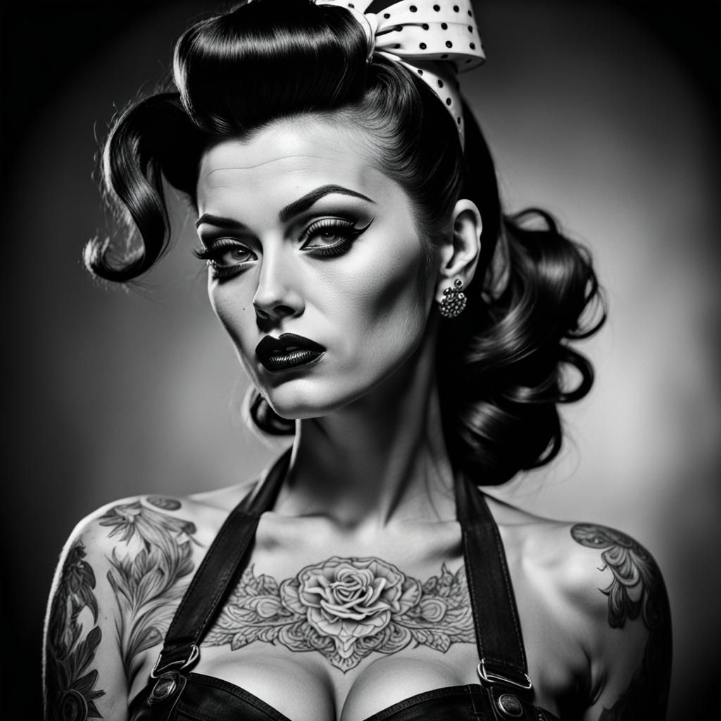 Rockabilly Pin-Up Girl in Coloring Book Style