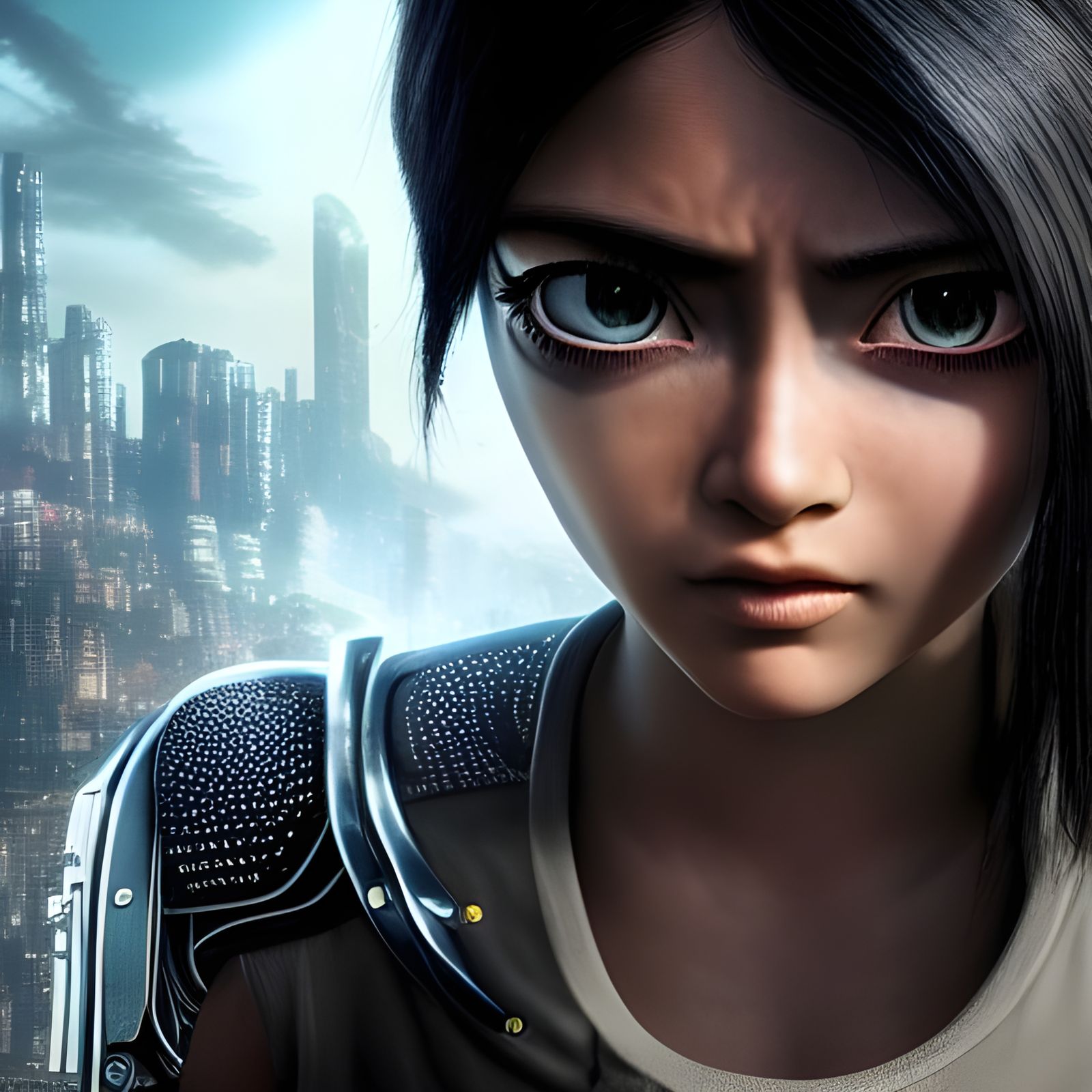 Alita Battle Angel in Hyperrealistic Cyberpunk Style
