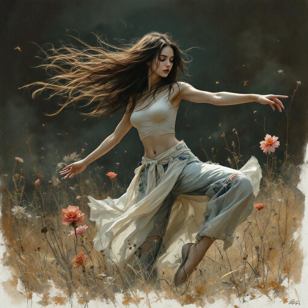Melancholic Dancer in Barren Landscape: Fantasy Concept Art