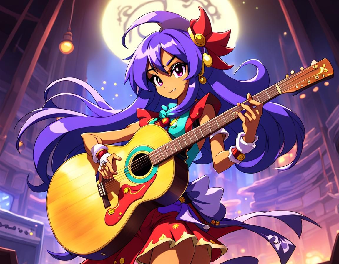 Anime Cowgirl Shantae Playing Guitar