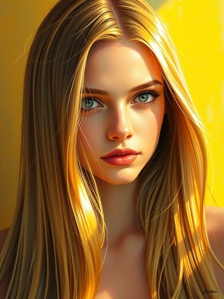 A beautiful young woman with long straight blonde hair - clo...