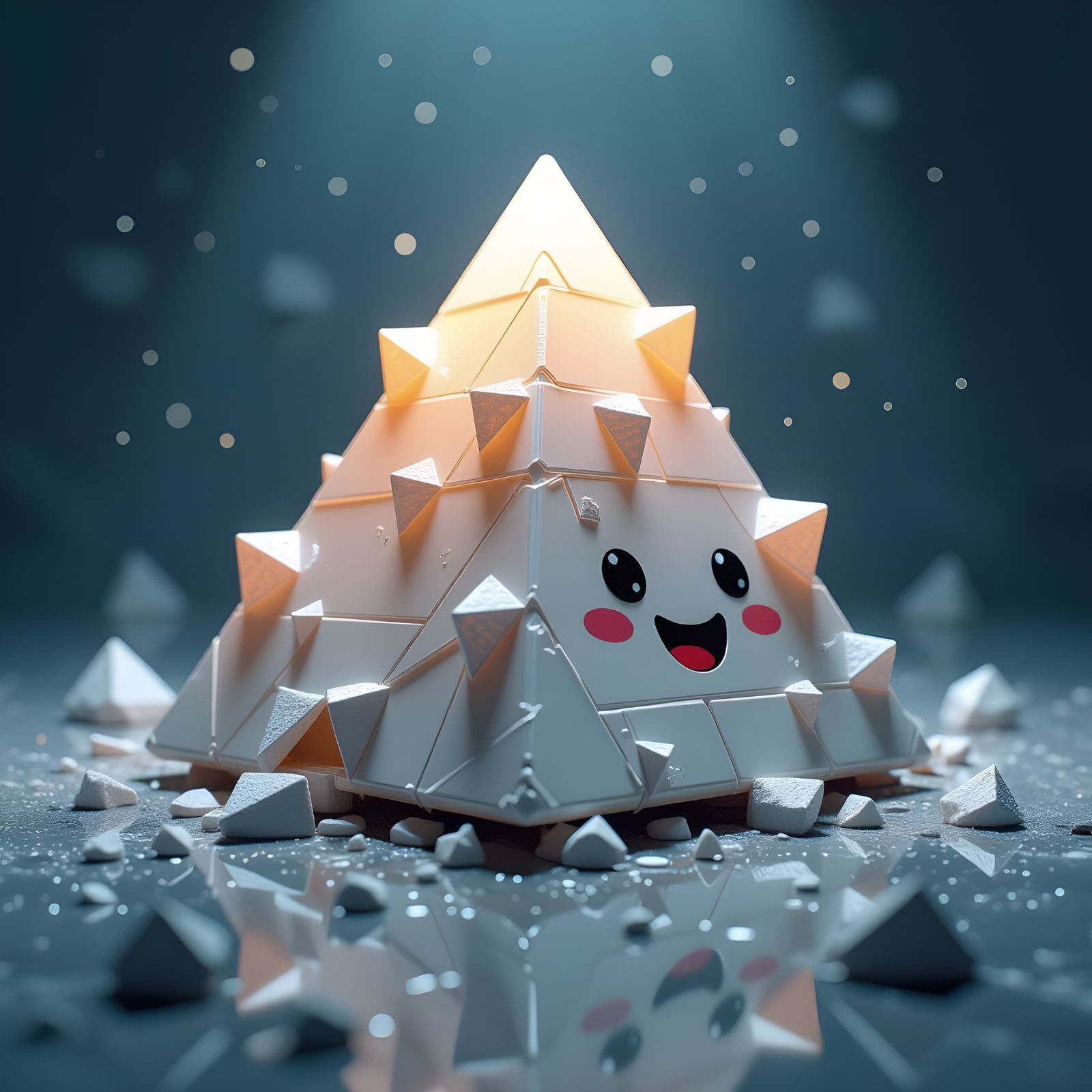 Melting Translucent Pyramid in CGI Diorama Style