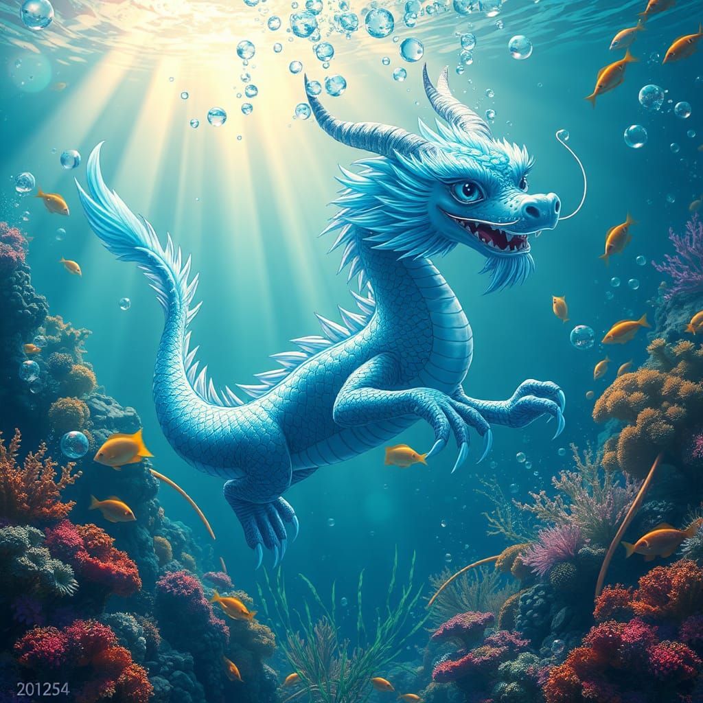 Female Blue Dragon in Sunlit Ocean, Hyperrealistic Style