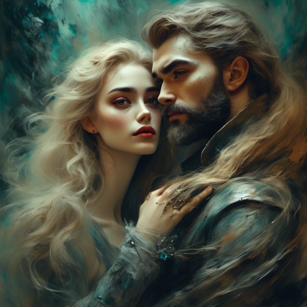 Romantic Couple Portrait in Detailed Matte Painting Style