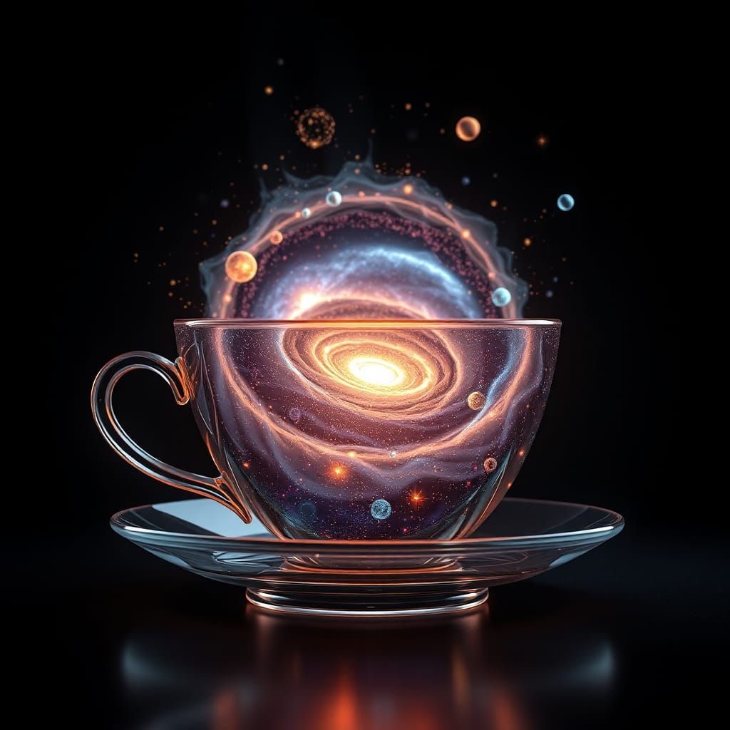 Galaxy Teacup: Cosmic Wonderland in Detailed Matte Painting