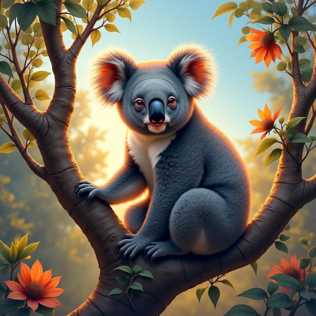Koala in Australian Forest as Gouache Painting