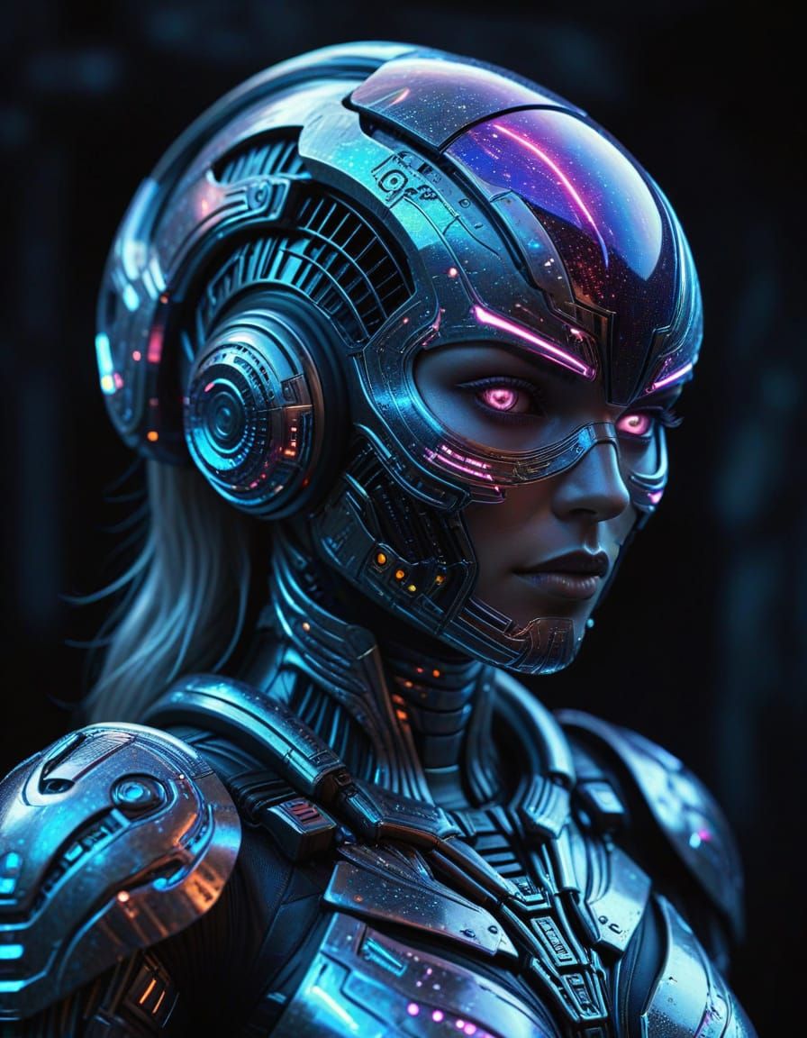 Futuristic Space Warrior Portrait in Cyberpunk Style