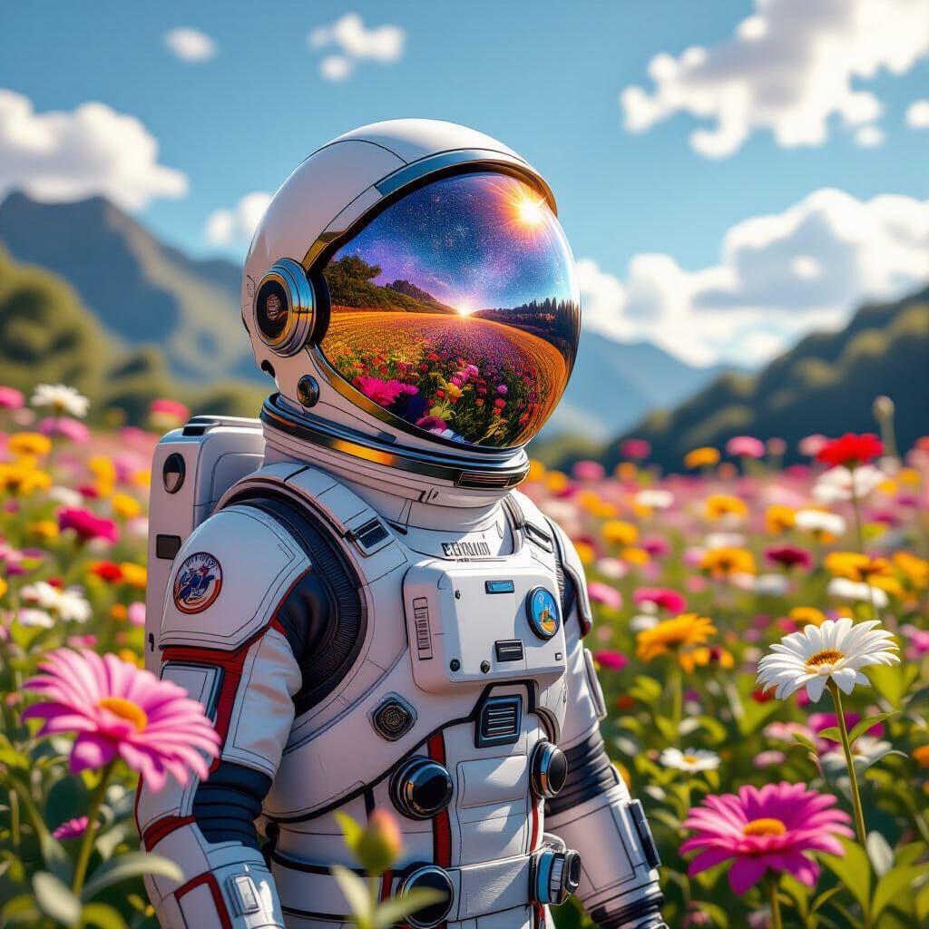 Astronaut in Flower Garden, Anime Art Style