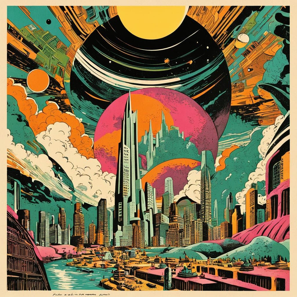 Retro-Futuristic Cityscape on the Moon