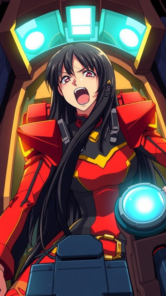 Anime Mecha Pilot Screaming in Anger