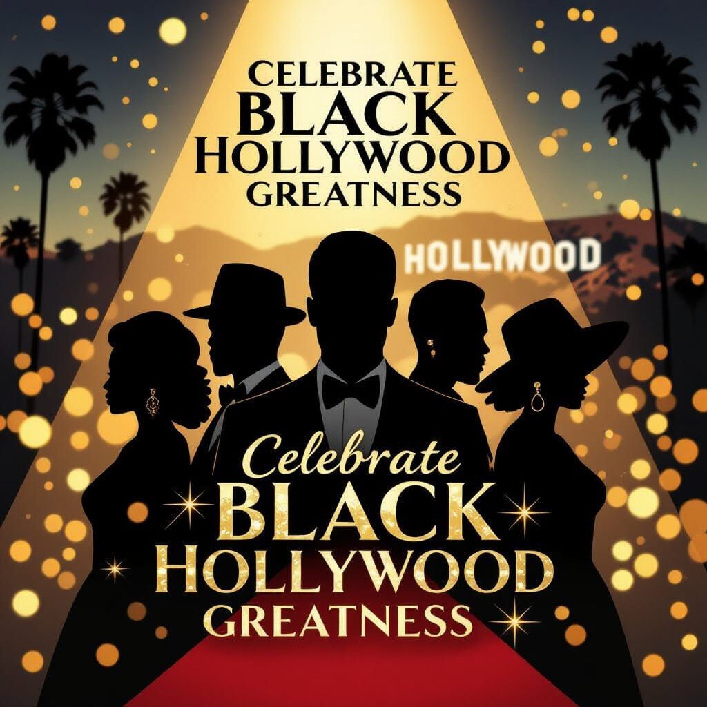 Black Hollywood Cinematic Poster with Golden Spotlight