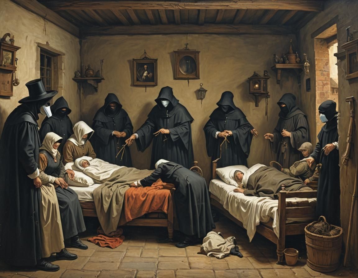 Plague Doctor Examines Patient in 1600s Home